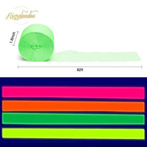 NICROLANDEE Blacklight Party Decorations - 4 Rolls Glow Crepe Paper Fluorescent Neon Paper Streamers for Wedding, Birthday, Neon Party, Fiesta Party, Prom Dance, Party Photography