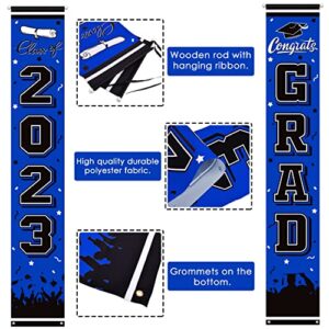 2023 Graduation Party Decorations Porch Sign Banner Blue Large Congrats Grad Party Supplies Decorations Door Banner for Graduation Party