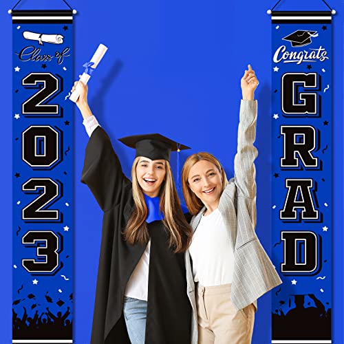 2023 Graduation Party Decorations Porch Sign Banner Blue Large Congrats Grad Party Supplies Decorations Door Banner for Graduation Party