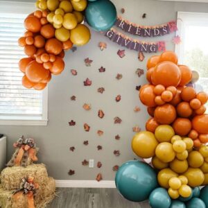 Beaumode Boho Fall Balloon Garland Arch Kit Slate Blue Orange Balloons for Baby Shower Bridal Shower Birthday Wedding Thanksgiving Party Decorations (Dusty Blue Orange Mustard)