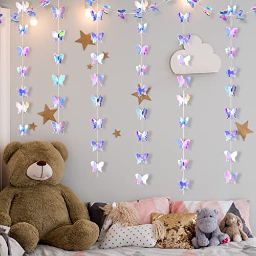 3D Butterfly Hanging Garlands Butterfly Laser Paper Party Streamers Decoration for Wedding Home Party Birthday Decorations Butterfly Baby Shower Decorations (4 Pieces)