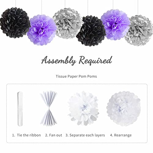 ANSOMO Black Purple and Silver Happy Birthday Party Decorations Balloons Décor Supplies Women Men Boys Girls 16th 20th 25th 30th 35th 40th 45th 50th 60th 70th