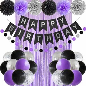 ansomo black purple and silver happy birthday party decorations balloons décor supplies women men boys girls 16th 20th 25th 30th 35th 40th 45th 50th 60th 70th