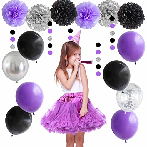 ANSOMO Black Purple and Silver Happy Birthday Party Decorations Balloons Décor Supplies Women Men Boys Girls 16th 20th 25th 30th 35th 40th 45th 50th 60th 70th