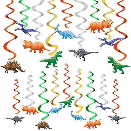 WERNNSAI Watercolor Dinosaur Hanging Swirl - 24PCS Dinosaur Party Decorations for Boys Kids Dino Theme Birthday Party Supplies Jurassic World Hanging Spiral Garlands Ceiling Decor