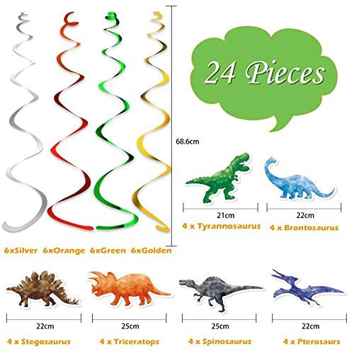 WERNNSAI Watercolor Dinosaur Hanging Swirl - 24PCS Dinosaur Party Decorations for Boys Kids Dino Theme Birthday Party Supplies Jurassic World Hanging Spiral Garlands Ceiling Decor