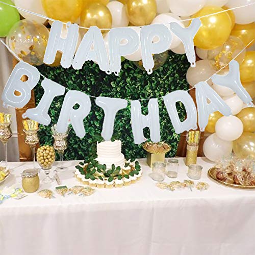 Happy Birthday Balloon Banner,16 Inch White Aluminum Foil Banner Letter Balloons for White Birthday Party Decorations and Supplies