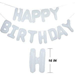 Happy Birthday Balloon Banner,16 Inch White Aluminum Foil Banner Letter Balloons for White Birthday Party Decorations and Supplies