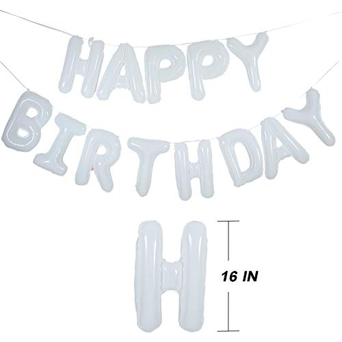 Happy Birthday Balloon Banner,16 Inch White Aluminum Foil Banner Letter Balloons for White Birthday Party Decorations and Supplies