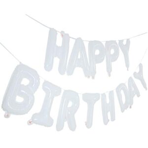 Happy Birthday Balloon Banner,16 Inch White Aluminum Foil Banner Letter Balloons for White Birthday Party Decorations and Supplies