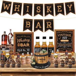 whiskey bar decoration kit, diy whiskey bar sign aged to perfection party sign whiskey themed cake toppers for men 30th 40th 50th birthday decorations whiskey aged to perfection party supplies