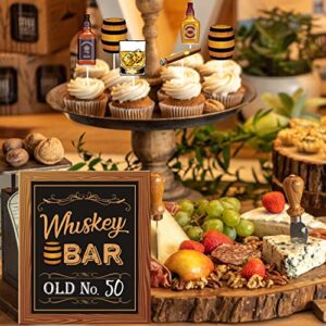 Whiskey Bar Decoration Kit, DIY Whiskey Bar Sign Aged to Perfection Party Sign Whiskey Themed Cake Toppers for Men 30th 40th 50th Birthday Decorations Whiskey Aged to Perfection Party Supplies