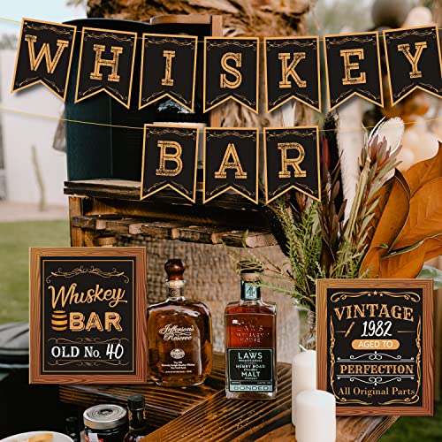 Whiskey Bar Decoration Kit, DIY Whiskey Bar Sign Aged to Perfection Party Sign Whiskey Themed Cake Toppers for Men 30th 40th 50th Birthday Decorations Whiskey Aged to Perfection Party Supplies