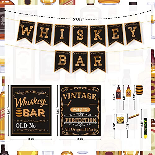 Whiskey Bar Decoration Kit, DIY Whiskey Bar Sign Aged to Perfection Party Sign Whiskey Themed Cake Toppers for Men 30th 40th 50th Birthday Decorations Whiskey Aged to Perfection Party Supplies