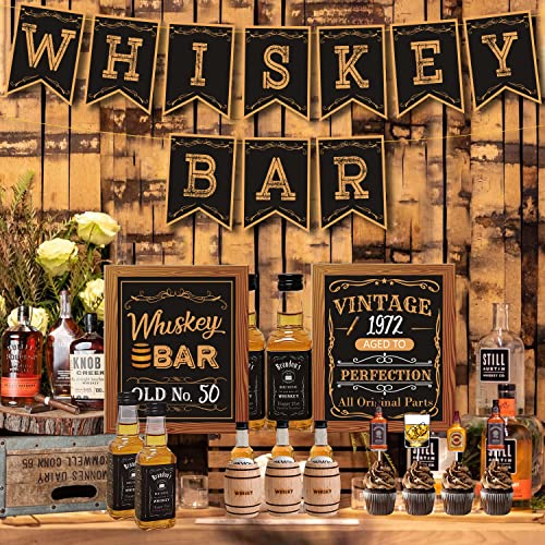 Whiskey Bar Decoration Kit, DIY Whiskey Bar Sign Aged to Perfection Party Sign Whiskey Themed Cake Toppers for Men 30th 40th 50th Birthday Decorations Whiskey Aged to Perfection Party Supplies