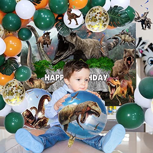 230PCS Dinosaur Birthday Party Supplies Decoration Set for Kids, Serves 10 Guests with Banner, Backdrop, Foil Balloons, Stickers, Balloon Kit, Tableware, Cake Topper, Cup Cake Toppers