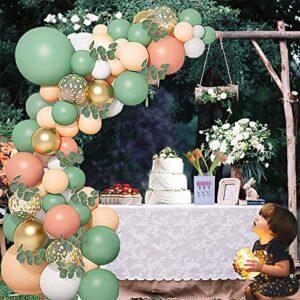 LEVSUPTY 140Pcs Sage Olive Green Balloon Garland Kit, White Gold Blush Pink Confetti Latex Balloons Arch for Baby Shower Bridal Shower Birthday Party Wedding Graduation Decorations Supplies
