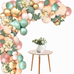 LEVSUPTY 140Pcs Sage Olive Green Balloon Garland Kit, White Gold Blush Pink Confetti Latex Balloons Arch for Baby Shower Bridal Shower Birthday Party Wedding Graduation Decorations Supplies