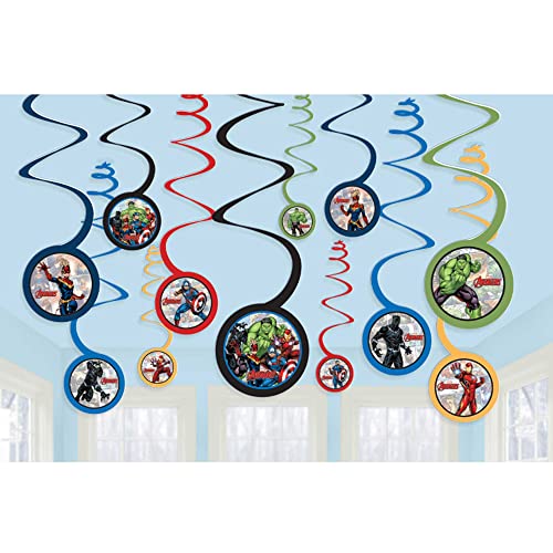 amscan Marvel Avengers Powers Unite Hanging Swirl Decorations - Assorted Designs, 12 Pcs