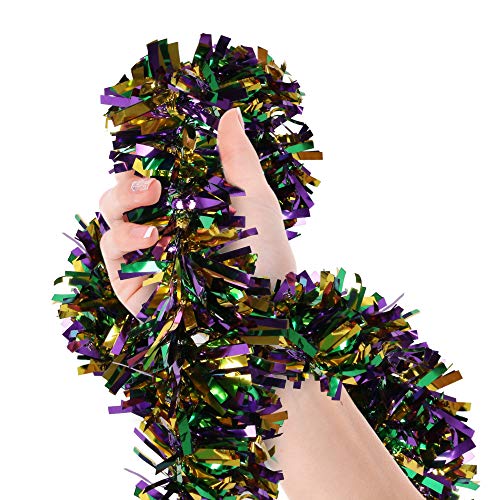 Mardi Gras Christmas Tree Tinsel Garland Gold Green Purple Wide Cut Metallic Streamers for Mardi Gras Party Supplies Christmas Oktoberfest Birthday Disco Party Decorations