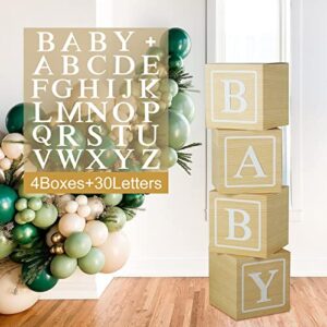 diy birthday baby shower decorations – 4pcs wood grain paper boxes with baby+a-z letters,party boxes block for baby shower birthday gender reveal graduation teddy bear baby shower party supplies