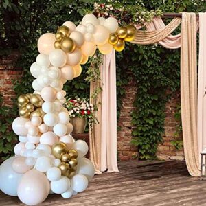 White Gold Arch Garland Kit - 124Pcs Chrome Gold White and Double Skin with White Balloons for Wedding Birthday Baby Shower Graduation Anniversary Bachelorette Party Background Decorations