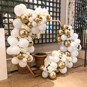 White Gold Arch Garland Kit - 124Pcs Chrome Gold White and Double Skin with White Balloons for Wedding Birthday Baby Shower Graduation Anniversary Bachelorette Party Background Decorations