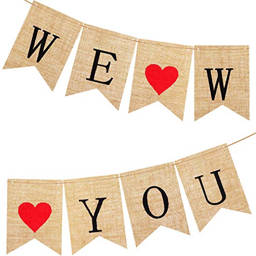 We Will Miss You Banner Burlap Bunting Banner Garland Flags Gold Confetti Balloons for Valentine's Day Wedding Party Going Away Party Office Work Party Farewell Party Decorations Supplies