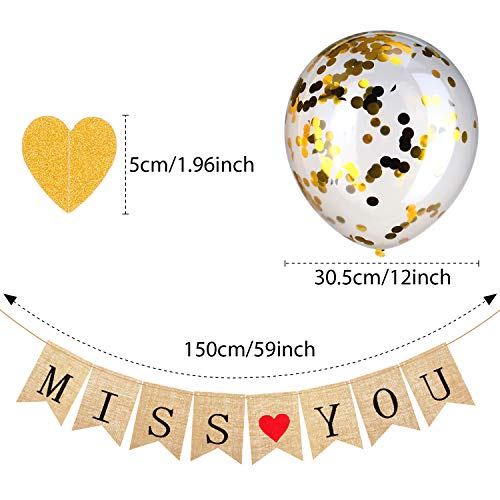 We Will Miss You Banner Burlap Bunting Banner Garland Flags Gold Confetti Balloons for Valentine's Day Wedding Party Going Away Party Office Work Party Farewell Party Decorations Supplies