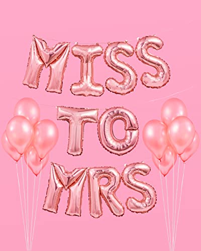 xo, Fetti Bachelorette Party Decorations - Miss to Mrs Balloon Kit - Rose Gold - 16" MISS TO MRS Foil Balloons + 10 Rose Gold Latex Balloons - Bridal Shower