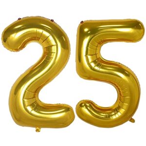 aule 40 inch large 25 number balloons gold, big foil number balloons, giant helium happy 25th birthday party decorations for man and women, huge mylar 52 anniversary party supplies