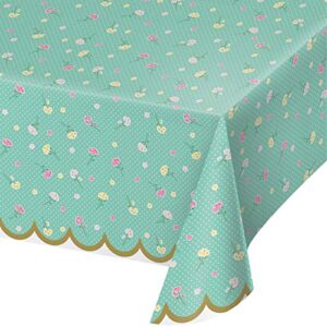 creative converting floral tea party plastic tablecloth, 1 ct, multi-colored, 54″ x 102″, 1 ct