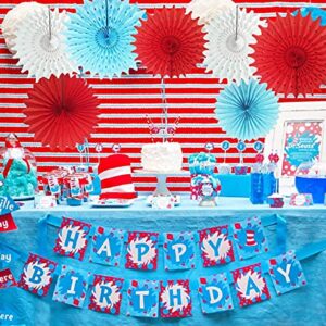 Dr Seuss Cat in The Hat Birthday Decorations Thing 1 and Thing 2 Decorations/Cat in The Hat Baby Shower Decorations/Turquoise Red Tissue Paper Fans for Circus Carnival Birthday Party Decorations