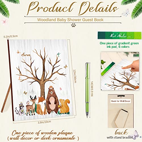 Woodland Fingerprints Tree Guest Book Baby Shower Guest Book with Ink Pad Wooden Plaque Alternative Guestbook with Ballpoint Pen Bears Sign in Guest Book Gift for Baby Shower Birthday Party Wedding