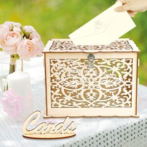 aytai diy rustic wedding card box with lock and card sign wooden gift card box money box for reception wedding anniversary baby shower birthday graduation party decorations