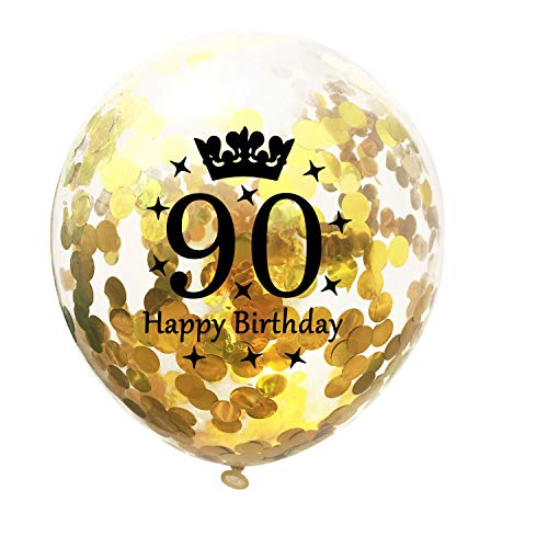 90th Birthday Balloons Black Gold Party Decorations Latex Confetti Balloon for Women Men 90 Year Old Anniversary Theme Birthday Party Supplies 15 pack 12 Inch(90 years old)