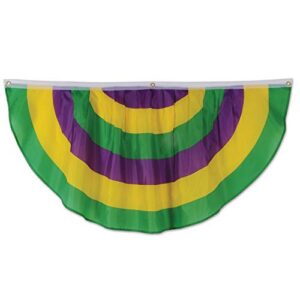 beistle mardi gras polyester fabric bunting banner for indoor/outdoor use photo backdrop parade float decorations, 48″ x 24″, green/yellow/purple
