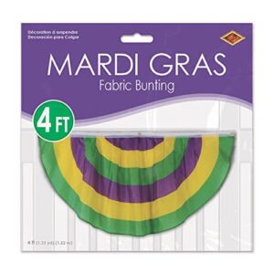 Beistle Mardi Gras Polyester Fabric Bunting Banner for Indoor/Outdoor Use Photo Backdrop Parade Float Decorations, 48" x 24", Green/Yellow/Purple