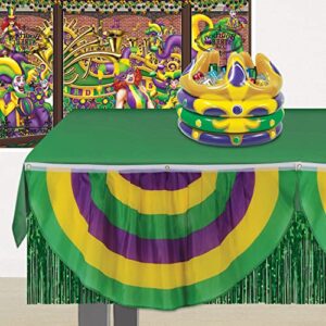 Beistle Mardi Gras Polyester Fabric Bunting Banner for Indoor/Outdoor Use Photo Backdrop Parade Float Decorations, 48" x 24", Green/Yellow/Purple