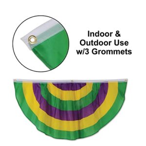 Beistle Mardi Gras Polyester Fabric Bunting Banner for Indoor/Outdoor Use Photo Backdrop Parade Float Decorations, 48" x 24", Green/Yellow/Purple