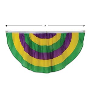 Beistle Mardi Gras Polyester Fabric Bunting Banner for Indoor/Outdoor Use Photo Backdrop Parade Float Decorations, 48" x 24", Green/Yellow/Purple