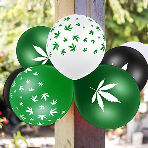 48 Pieces Weed Balloons Pot Leaf Balloons Weed Decor Leaf Print Balloons Themed Gifts for Hawaii Style Tropical Party Supplies Decorations