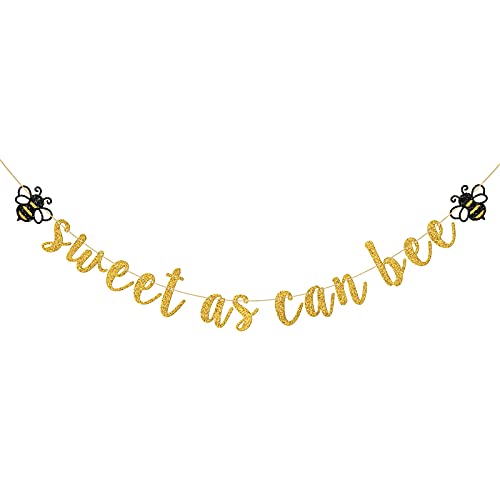 INNORU Sweet As Can Bee Banner, Bumble Bee Baby Shower Birthday Party Decorations, Bee Party, Mommy to Be Sign Banner, Bee Gender Reveal Engagement Party Decoration Gold Glitter