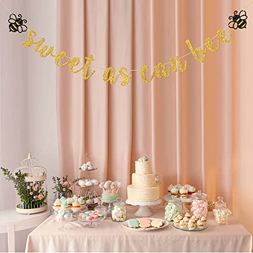 INNORU Sweet As Can Bee Banner, Bumble Bee Baby Shower Birthday Party Decorations, Bee Party, Mommy to Be Sign Banner, Bee Gender Reveal Engagement Party Decoration Gold Glitter