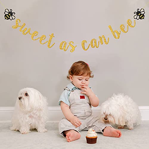 INNORU Sweet As Can Bee Banner, Bumble Bee Baby Shower Birthday Party Decorations, Bee Party, Mommy to Be Sign Banner, Bee Gender Reveal Engagement Party Decoration Gold Glitter