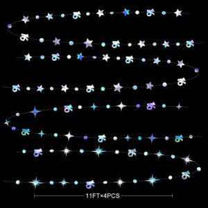 Iridescent Number 16 Circle Dot Twinkle Star Garland Kit Metallic Hanging Streamer Bunting Banner Backdrop Decorations for Girls 16th Birthday Sweet Sixteen Wedding Anniversary Bridal Shower Party