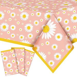 3 pack daisy tablecloth plastic daisy party tablecloths daisy flower table covers daisy birthday party supplies waterproof square rectangle table covers for party, 86.61 x 51.18 inch (lovely style)