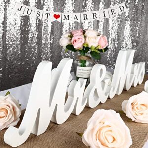 nine to nine wedding decorations set, large mr and mrs sign & just married banner, mr & mrs signs for wedding table, wooden letters wedding decor, wedding decorations for reception, ceremony and anniversary party valentine’s day decor, white