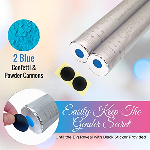 Santiago Design | Gender Reveal Confetti Cannon Poppers - Set of 2 Blue - 100% Biodegradable Confetti Tissue & Safe Powder Smoke - Baby Boy Gender Reveal Party Supplies