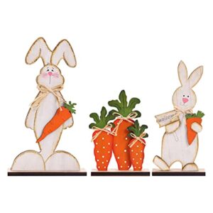 rosecraft easter decorations, 3pcs rustic wooden bunny/carrot table sign decor for the tabletop centerpiece rabbit crafts gift, for the home office desk birthday party supplies spring decorations.